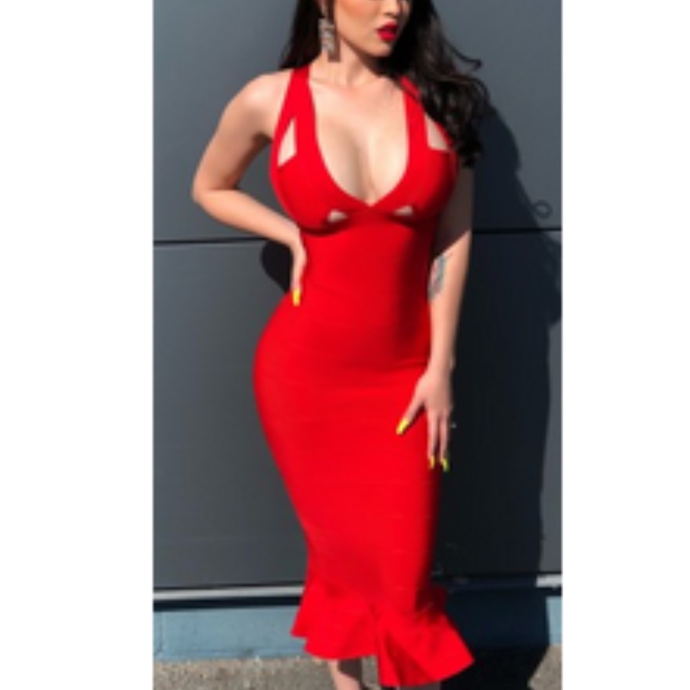 Bandage Exotic Red Bodycon Long Dress